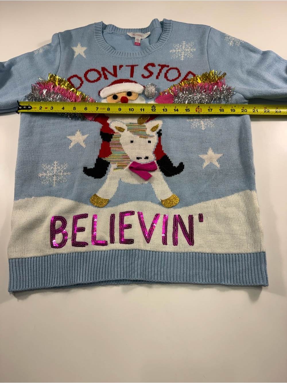 No Boundaries Christmas Sweater'Don't Stop Believin' Santa Crewneck Sweater - Picture 4 of 7